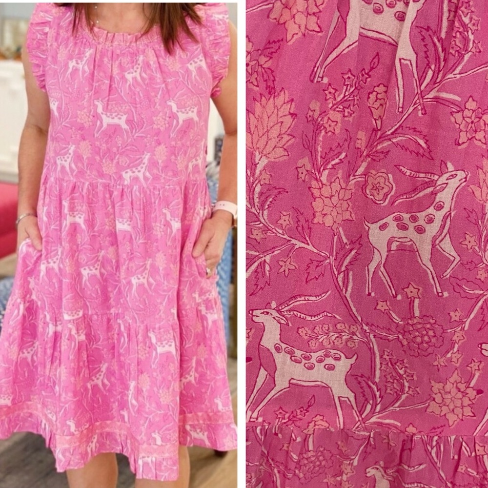 LA PLAGE Molly Dress In Pink Ruffle mini spring summer. 23